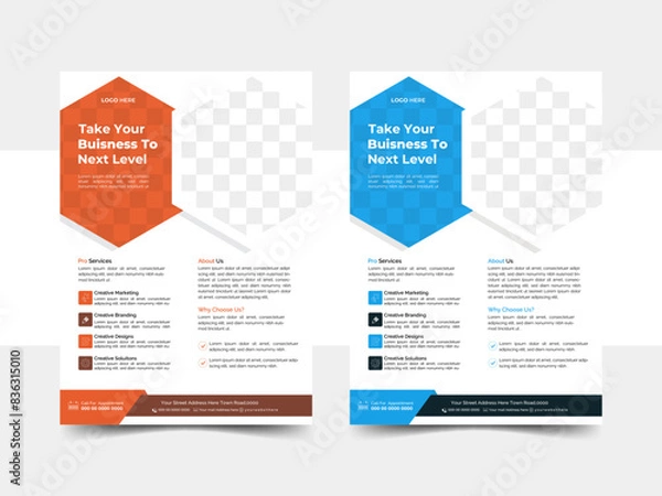 Fototapeta Creative Corporate & Business Flyer Brochure Template Design, Flyer Template Geometric shape use, IT Company flyer , Graphic design layout with triangle flyer. newest trendy and creative flyer design 