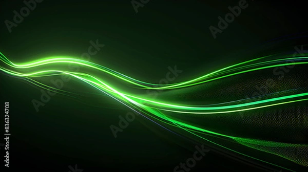 Fototapeta Abstract glowing green lines on black background