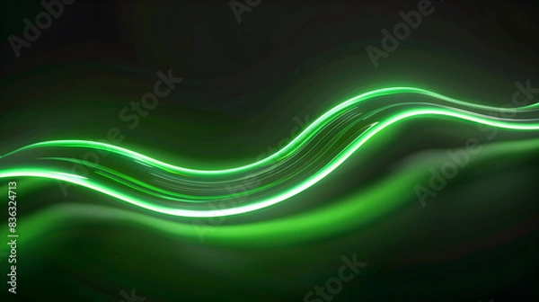Fototapeta Abstract glowing green lines on black background