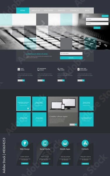 Obraz Flat Clean One page website design template.