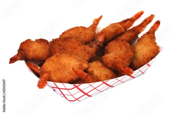 Obraz Fried shrimp basket isolated on white background.