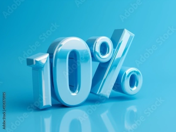 Fototapeta Bold "Sale" Announcement with Eye-catching 3D "10%" Illustration on Plain Background, Copy Space for Text on Side