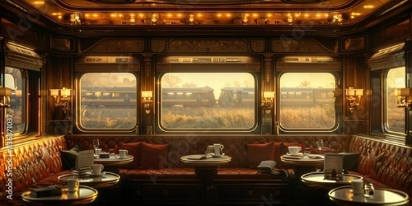 Fototapeta Vintage Train Journey: Reading in Art Deco Luxury, generative ai