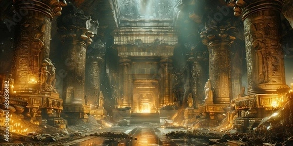 Fototapeta Intricate Carvings in a Secret Chamber, generative ai