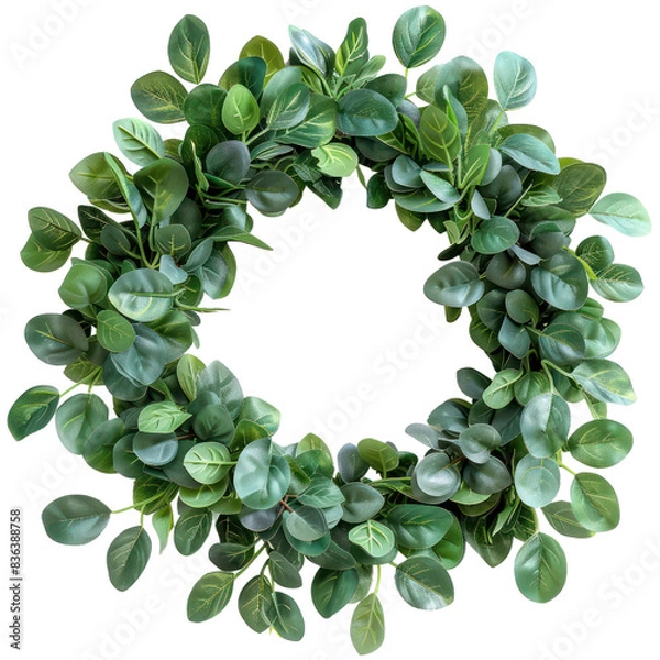 Fototapeta Elegant green leaf wreath with lifelike foliage, perfect for home decor, events, and festive occasions, adding a natural touch to any space. transparent backgrounds