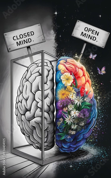 Fototapeta Closed Mind vs. Open Mind: A Thought-Provoking Illustration