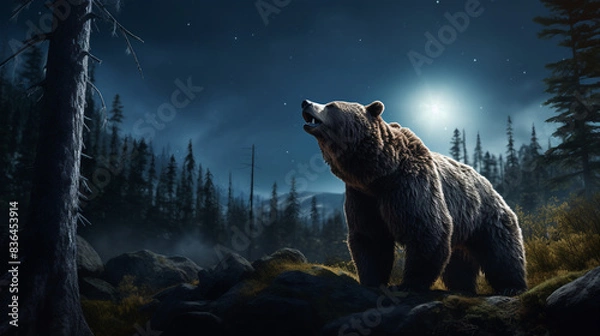 Obraz bear in the forest moon night