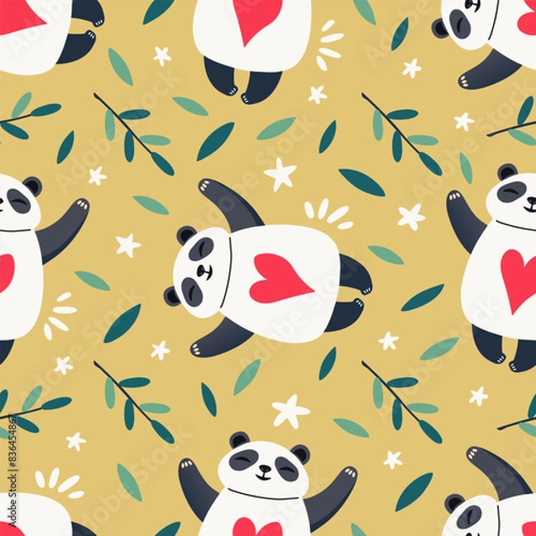 Fototapeta vector seamless pattern of panda bear, cute cartoon panda 