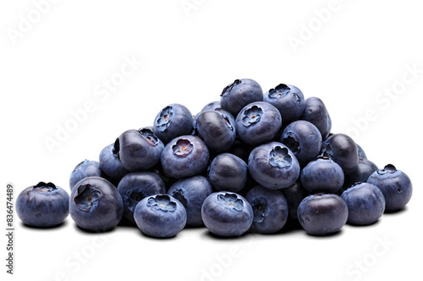 Fototapeta A heap of fresh, juicy blueberries against a transparent, white background, perfect for a png on health-focused content