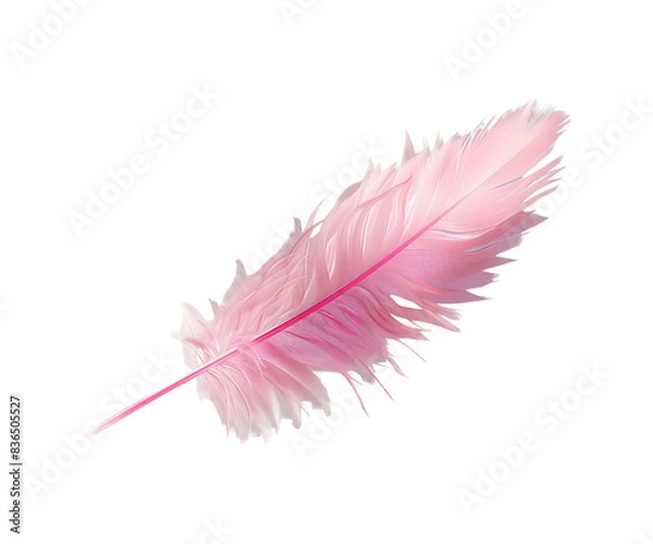 Fototapeta Pink feather isolated on white background, a soft and fluffy pink feather, symbolizing nature and air, perfect for design 