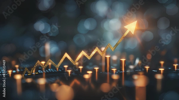 Fototapeta Business growth concept with a rising arrow graph and bokeh background


