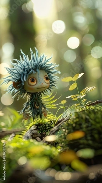 Fototapeta A cute 3d character in a nature setting. 