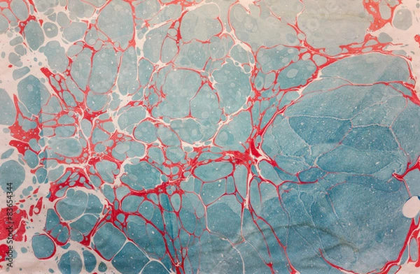 Obraz ebru paper blue red