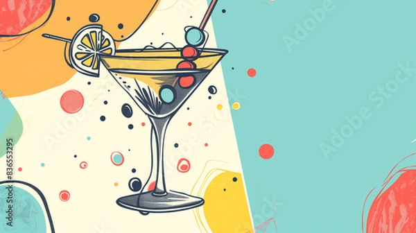 Obraz A playful doodle illustration of a martini glass with fun, quirky elements, doodle design, National Martini Day, with copy space