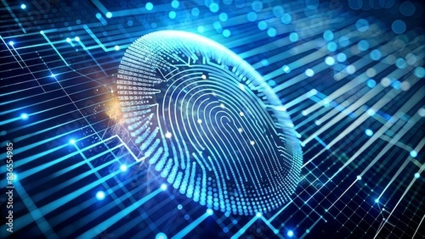 Obraz Biometric Fingerprint Scanner for Secure Financial Access. Perfect for: National Cyber Security Awareness Month, Data Privacy Day, Financial Literacy Month, Cyber security campaigns.