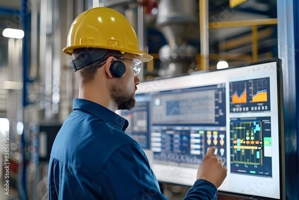Obraz Illustration of Continuously monitoring operational data to detect anomalies, optimize performance, and ensure safety in industrial plants. Ai Generate.