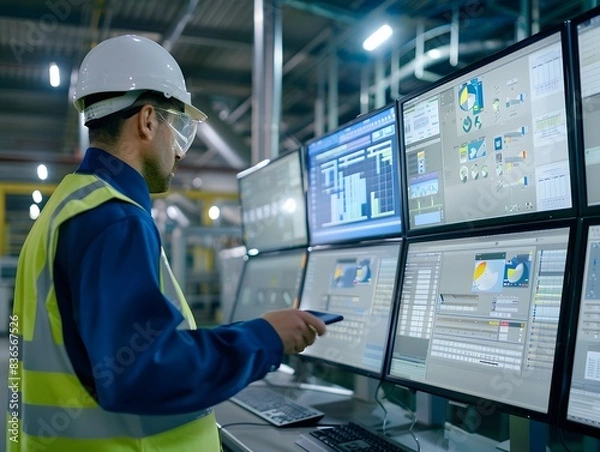 Obraz Illustration of Continuously monitoring operational data to detect anomalies, optimize performance, and ensure safety in industrial plants. Ai Generate.