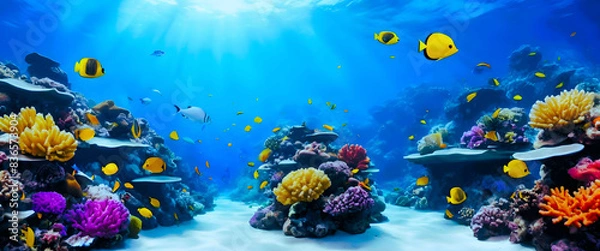 Obraz Beneath the Waves: A Tranquil Underwater Paradise with Vibrant Coral Reefs and Exotic Marine Life