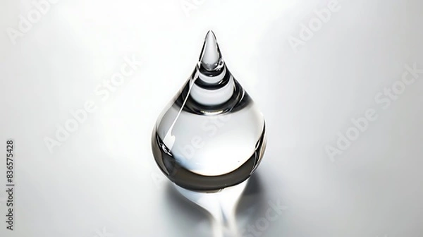 Fototapeta Pristine oil drop, clear and reflective, set against a white backdrop.