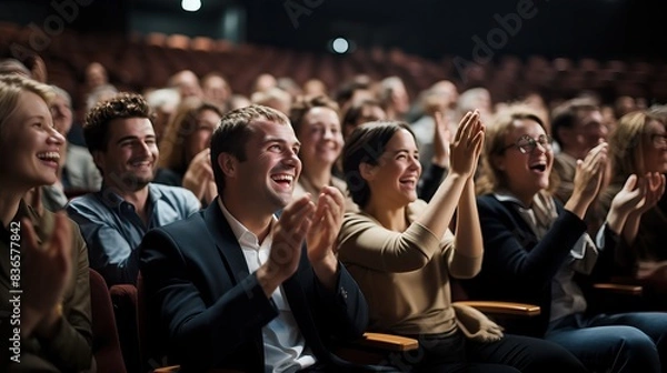 Fototapeta Happy audience clapping enjoying performance live show entertainment
