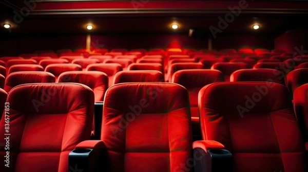 Obraz Rows of empty red cinema theater seats in modern movie theater