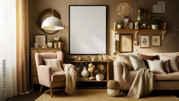 Fototapeta 温かみのあるリビングルームインテリア - Warm Living Room Interior generative AI