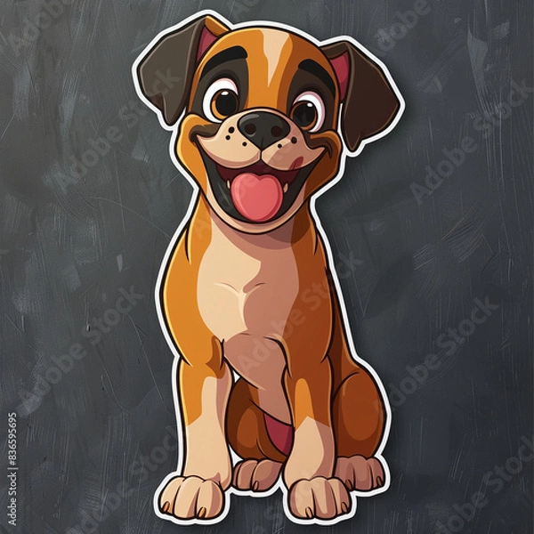 Obraz Create a Smiling Cartoon Boxer Dog Sticker with a Playful Twist