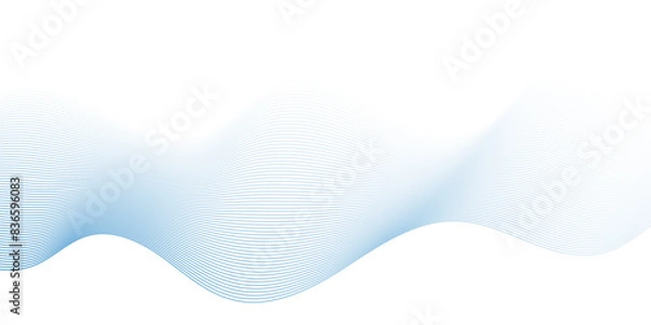 Fototapeta Vector abstract blue digital blend wave lines technology background. Modern minimal gradient white flowing wave lines and glowing moving lines. Futuristic technology and sound wave lines background.