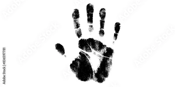 Fototapeta Grunge Hand Print Symbol Icon Vector Illustration, Black Ink Pattern Human Palm Isolated On White Background.
