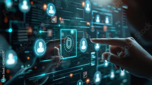 Fototapeta Digital Connection Touching the Future with Profile Selection