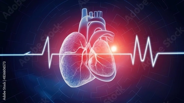 Fototapeta Simulation of the heart's function and electrocardiogram.