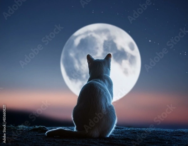 Fototapeta 月を見る猫の後ろ姿