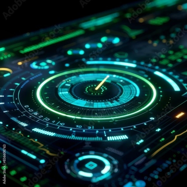 Fototapeta Futuristic Digital Interface with Neon Lights