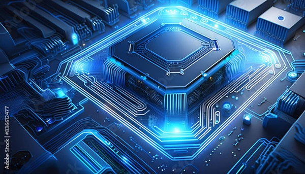 Obraz Chip of computer with glowing blue light