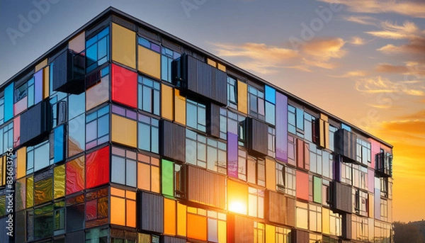 Obraz A building with colourful structure and sunlight on it