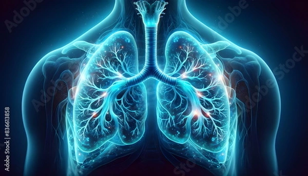 Obraz Celebrate World Bronchiectasis Day with this detailed illustration of human lungs, highlighting the intricate bronchial tree. 