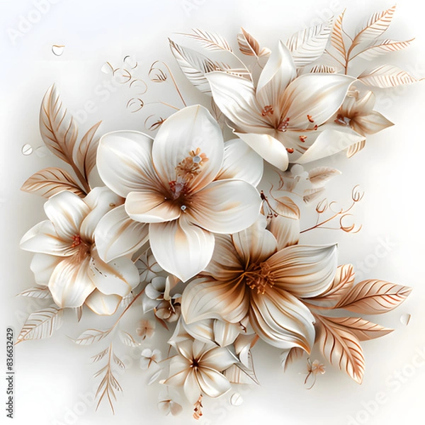 Fototapeta white flowers on a wooden background. Generative AI