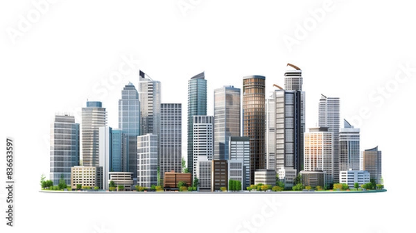 Fototapeta Modern Cityscape Buildings Isolated on Transparent Background for Urban Design Use