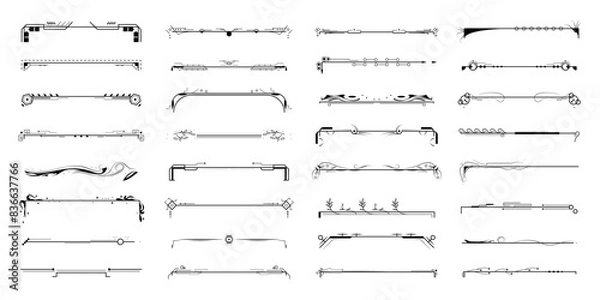 Fototapeta Set Black Simple Line Collection Doodle Border Elements Vector Design Style Sketch Isolated Illustration For Banner