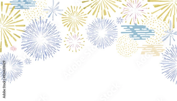 Fototapeta 水彩、和風の花火柄のあしらい素材