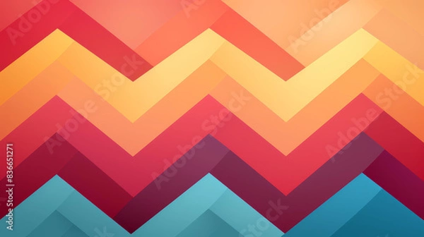 Fototapeta Vibrant abstract chevron design with dynamic shapes and bold hues, featuring a flat texture and detailed illustration in a modern style.