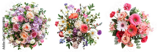 Fototapeta Top View of Flower Arrangement Set Isolated on Transparent or White Background, PNG