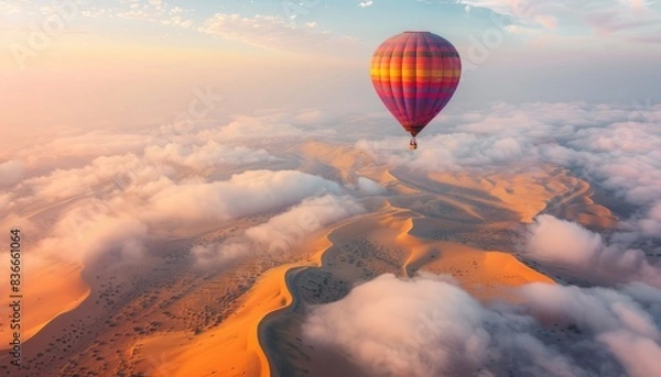 Obraz Flight of the Hot Air Balloon: Journey through the Clouds of Murqquab Desert in Dubai, U.A.E.