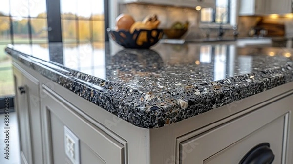 Fototapeta Close-up of a granite countertop with shimmering specks and natural variations, providing a high-end feel. Minimal and Simple,