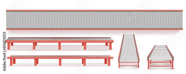 Obraz Delivery concept. Empty conveyor line isolated on a white.