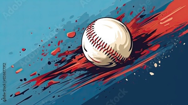 Fototapeta Dynamic illustration of a baseball in motion against a vibrant backdrop, emphasizing speed, energy, and sport.