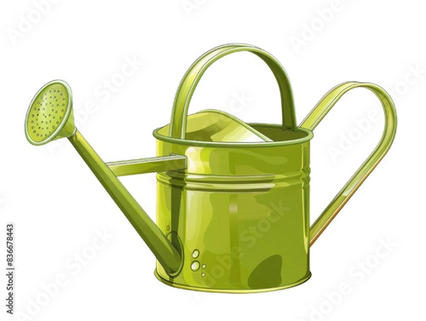 Fototapeta Green metal watering can with a long spout and handle, isolated on transparent background, ideal for gardening and plant care visuals.