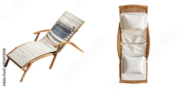 Fototapeta Top View of Outdoor Lounge Chair Set Isolated on Transparent or White Background, PNG