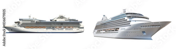 Fototapeta Side View of Cruise Ship Set Isolated on Transparent or White Background, PNG