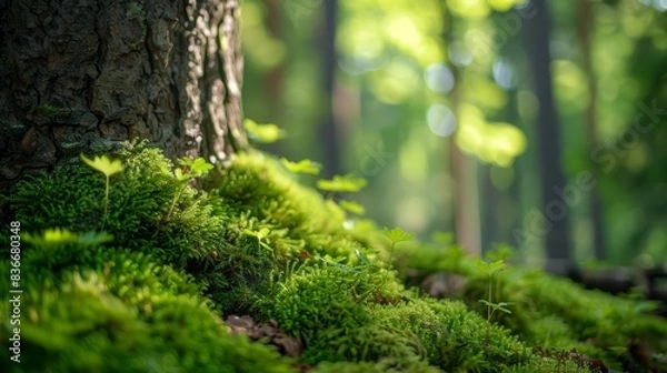 Obraz Close-up of moss growing on a tree trunk,
